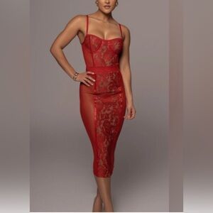 JLUXLABEL Red Mesh Lace Niykee Set